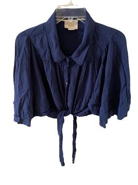 Anthropologie Maeve Milly Navy Tie Waist Flared Sleeve Crop Top 14